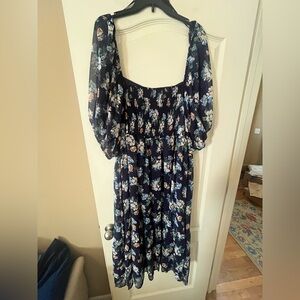 Lauren Conrad Floral Square-Neck Midi Dress in Navy Women’s size 3X